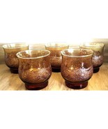 5 Vintage MCM 1960&#39;s Libbey Americana Amber Embossed On The Rocks Glasses - $17.99