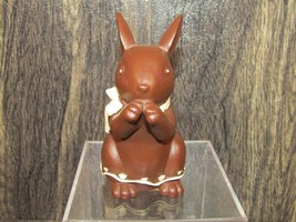 Chocolate Brown Easter Rabbit Figurine 4” Resin Decor Yellow Bow Collect... - $14.84