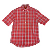 Vtg TIMBERLAND Men&#39;s M Red Plaid Cotton Flannel Short Sleeve Button Down Shirt - £16.72 GBP