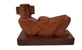 Carved Wood Chac Mool Statue Mexican Aztec Mayan god Ancient Pre Colombian 7x5&quot; - £26.12 GBP