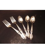 Wm Rogers Victorian Rose Silverplate Flatware 2 Forks 3 Teaspoons Excellent - £18.11 GBP