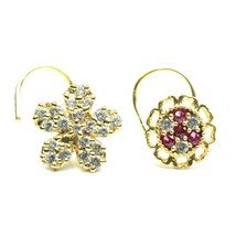 2pc Set Gold Plated Cute Indian Floral Style Nose Stud CZ Twisted nose ring - £11.37 GBP