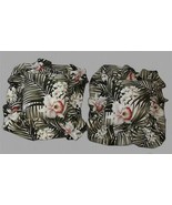 2 VTG (90s) Cream HIBISCUS Tropical Palm Frongs Barkcloth Wide Ruffled P... - $38.99
