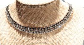 Rhinestone Choker Necklace Black Gray Clear Stones Statement Piece 15 Inches - £21.99 GBP