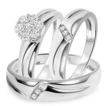 0.50 Ctw Real Moissanite 14K White Gold Over Wedding His &amp; Her Trio Ring... - $2,655.64 MXN