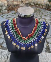 Beads handmade necklace, neckline patch, vintage colorful beads neckline... - $25.00
