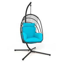 Hanging Folding Egg Chair W/ Cushiion Pillow Swing Hammock Indoor Outdoor - £261.00 GBP