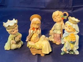 Vintage Nativity Set Children&#39;s 5 Pcs Mary Baby Jesus Wiseman Shepherd Porcelain - £28.24 GBP