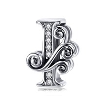 925 Sterling Silver Letter Vintage A to Z Charms CZ Beads Fit Charm Bracelet - £8.63 GBP