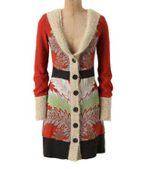 Anthropologie Winter Fern Sweatercoat Small 2 4 Red Hooded Holiday Cardi... - £117.48 GBP