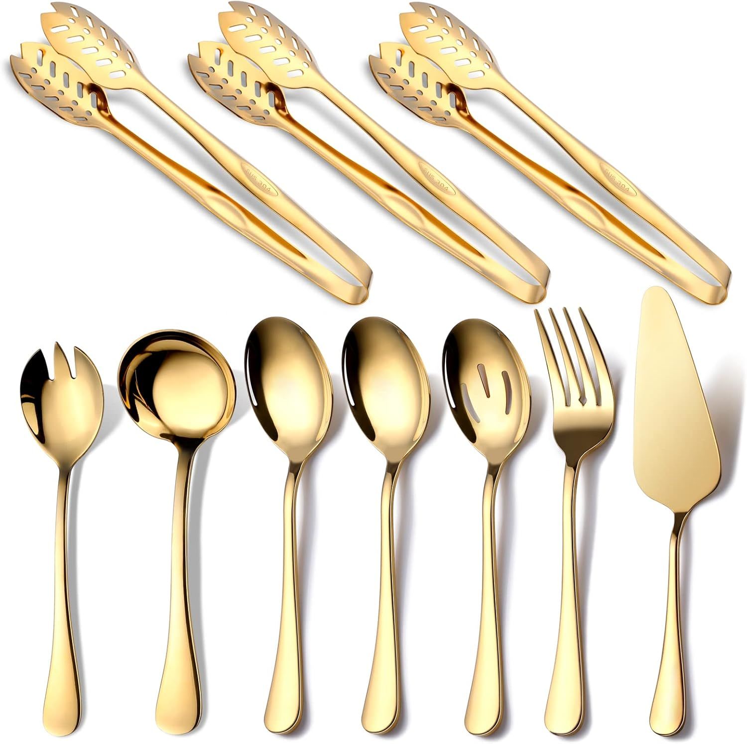 Gold Serving Utensils, Ogori 10-Piece Polished Stainless Steel Gold, Pie... - $34.97