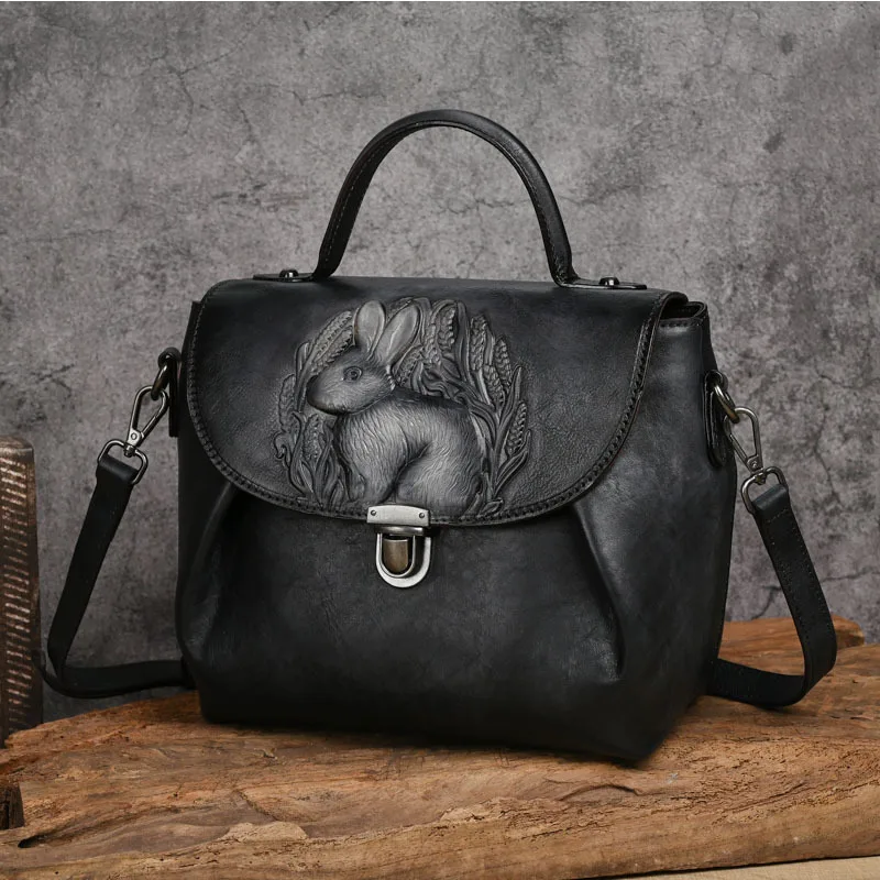  Vintage Handbags For Women  Leather Shoulder Bags 2024 Woman Bag Rabbit Embosse - £82.24 GBP