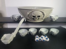 Easter Unlimited Halloween Skeleton Skull Punch Bowl Set Serving 6 party vtg HTF - £40.08 GBP