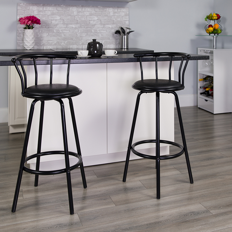 Black Metal Swivel Back Stool YB-Y-J909-KD-GG