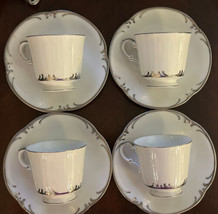 Elegance by Gold China Made in Japan 4 Cups 4 Saucers Silver Trim - £22.80 GBP