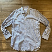 Brioni Italy Shirt Mens Size Large Blue &amp; White Stripe Button Up Long Sl... - $75.00