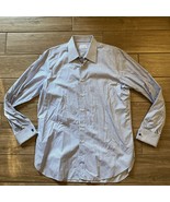Brioni Italy Shirt Mens Size Large Blue &amp; White Stripe Button Up Long Sl... - £59.07 GBP