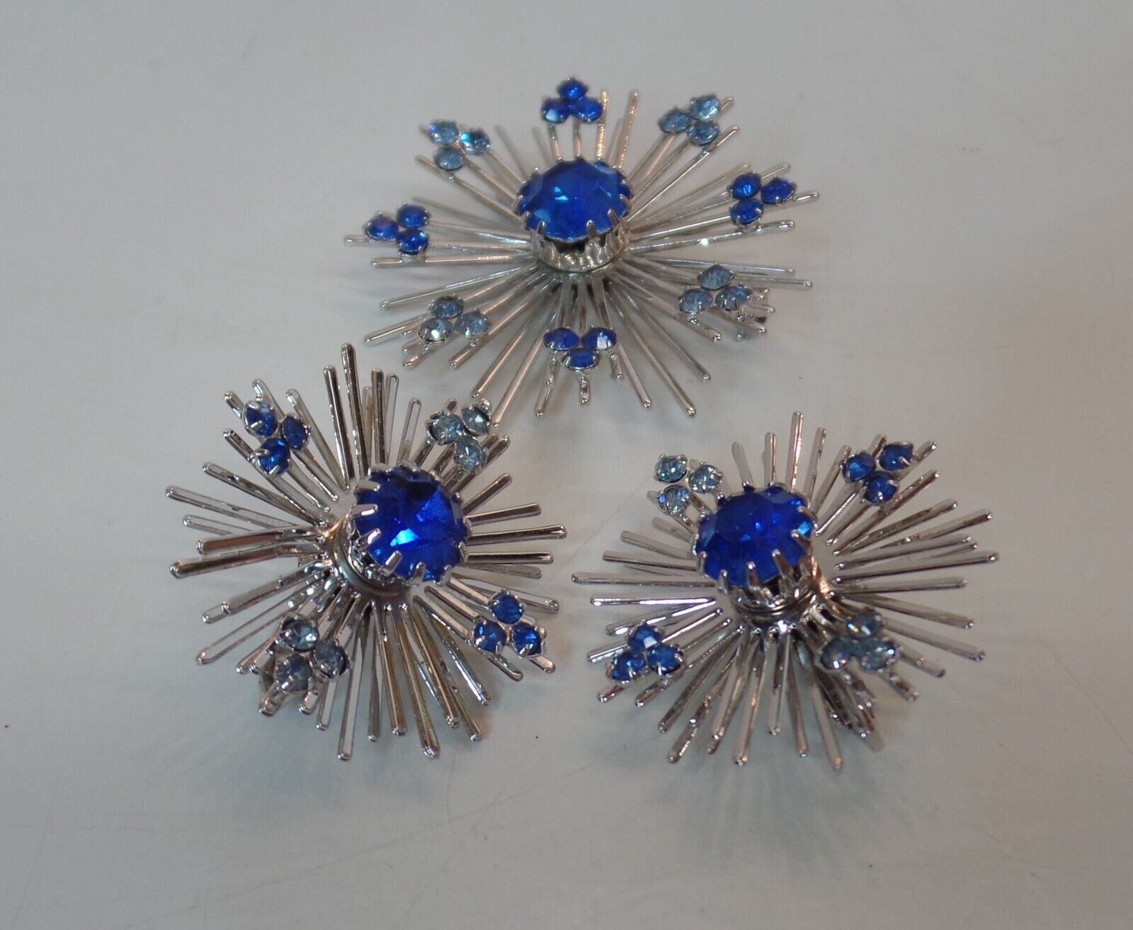Primary image for Sarah Coventry (Signed all 3 pieces) Starburst Atomic Brooch & Clip on Ear Rings