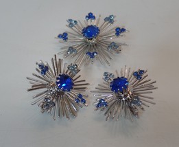 Sarah Coventry (Signed all 3 pieces) Starburst Atomic Brooch &amp; Clip on Ear Rings - £46.71 GBP