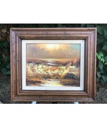 ROAL ENGLISH Original Mid Century Modern Seascape Oil on Canvas Signed &amp;... - £142.21 GBP