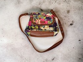 Sakroots Floral Boho Crossbody Brown Leather Messenger Bag Purse Peace - £38.48 GBP