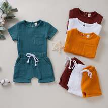 Baby Cotton Double Wrinkle Short Sleeve Shorts Two Piece Set - £11.08 GBP+
