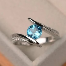 London Blue Topaz Zircon Gemstone Ring Engagement Ring Size 8.5 - £26.22 GBP