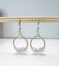 Gold-tone Dangle Hoop White Beaded Earrings 2&quot; Pierced Women&#39;s Fashion Jewelry - £7.98 GBP