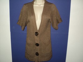 Anthropologie Curio Cardigan Sweater Size S Brown Short Sleeves Metallic... - £14.76 GBP