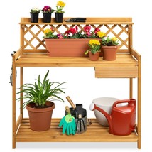 Potting Bench Wooden Garden Table Work Station Drawer Open Shelf Gardening Wood - £97.88 GBP