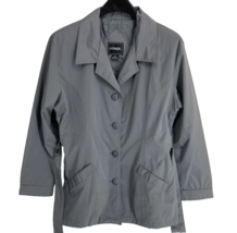 OutBrook Size L 12-14 Women&#39;s Gray Rain Coat Button Jacket Lined Belted ... - $14.24