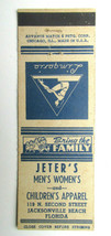 Jeter&#39;s - Jacksonville, Florida Clothing Store 20 Strike Matchbook Cover Apparel - £1.59 GBP