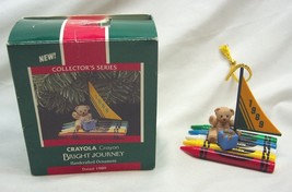 Vintage 1989 Hallmark Keepsake Crayola Crayon Teddy Bear 3&quot; Christmas Ornament - £15.57 GBP