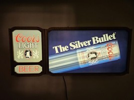 VINTAGE RARE 1986 LIGHTED SILVER BULLET COORS LIGHT SIGN 38.5&quot; x 16&quot; VER... - £157.48 GBP