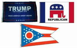3x5 Trump #1 &amp; Republican &amp; State of Ohio Wholesale Set Flag 3&#39;x5&#39; - £11.70 GBP