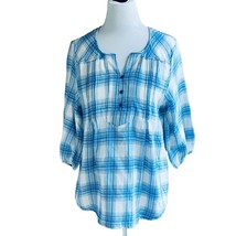 N Touch Ladies Oversized Lightweight Ss Plaid Top Tunic Blouse Shirt Size Small - £15.12 GBP
