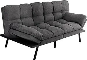 Futon Sofa Bed Memory Foam Couch Sofabed, Grey Linen - $533.99