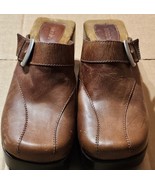 Nicole Sasha Brown Leather Mules Block Heel Sandals Womens Size 7.5M - €19,24 EUR