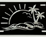 Beach Palm Tree Car Tag Diamond Etched Black Metal Vanity Front License ... - $22.95
