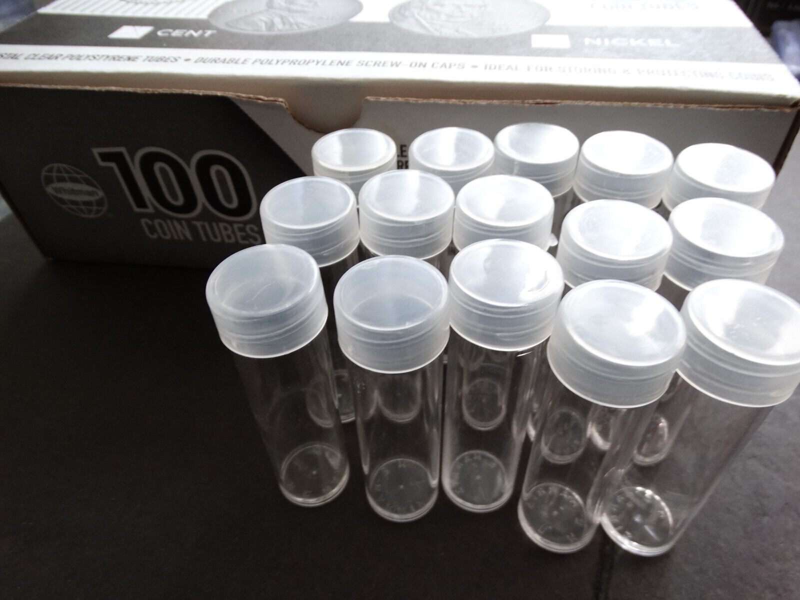 Lot of 15 Whitman Penny Round Clear Plastic Coin Storage Tubes w/ Screw On Caps - $14.49