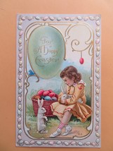 Easter Postcard Antique 1900&#39;s (Germany) Girl Child with Basket of Easter Eggs a - £16.02 GBP