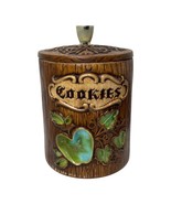 Vintage Treasure Craft Cookie Jar Faux Wood Grain Green Blue Apple Fruit... - $46.18 CAD