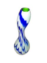 Vintage Blue White Swirl Green Murano Vase Italy Glass Thick Bubble Whimsical  - £27.13 GBP