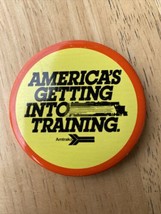 AMTRAK 1980 Slogan AMERICA&#39;s GETTING INTO TRAINING Train 2” Button - $9.93