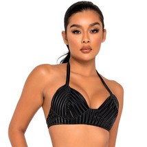 Bikini Style Crop Top Halter Neck Striped Bra Balconette Dance Rave Black 6124 - £22.96 GBP