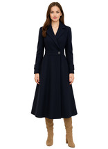Celebrity Style Ivanka Inspired Notched Collar Mid-Length Wool Coat in Navy - $2,945.02 MXN