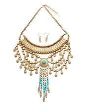 Stunning Turquoise and Gold-Tone Statement Fashion Necklace and Earring Set - £28.19 GBP