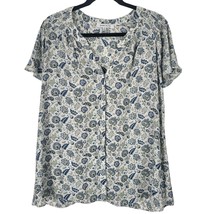 Rose + Olive Button Front Top 1x Womens Plus Size White Blue Floral Cap Sleeve - £11.54 GBP