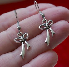 Bow Knot Dangle Silver Tone Stainless Steel Hook Earrings - £6.36 GBP