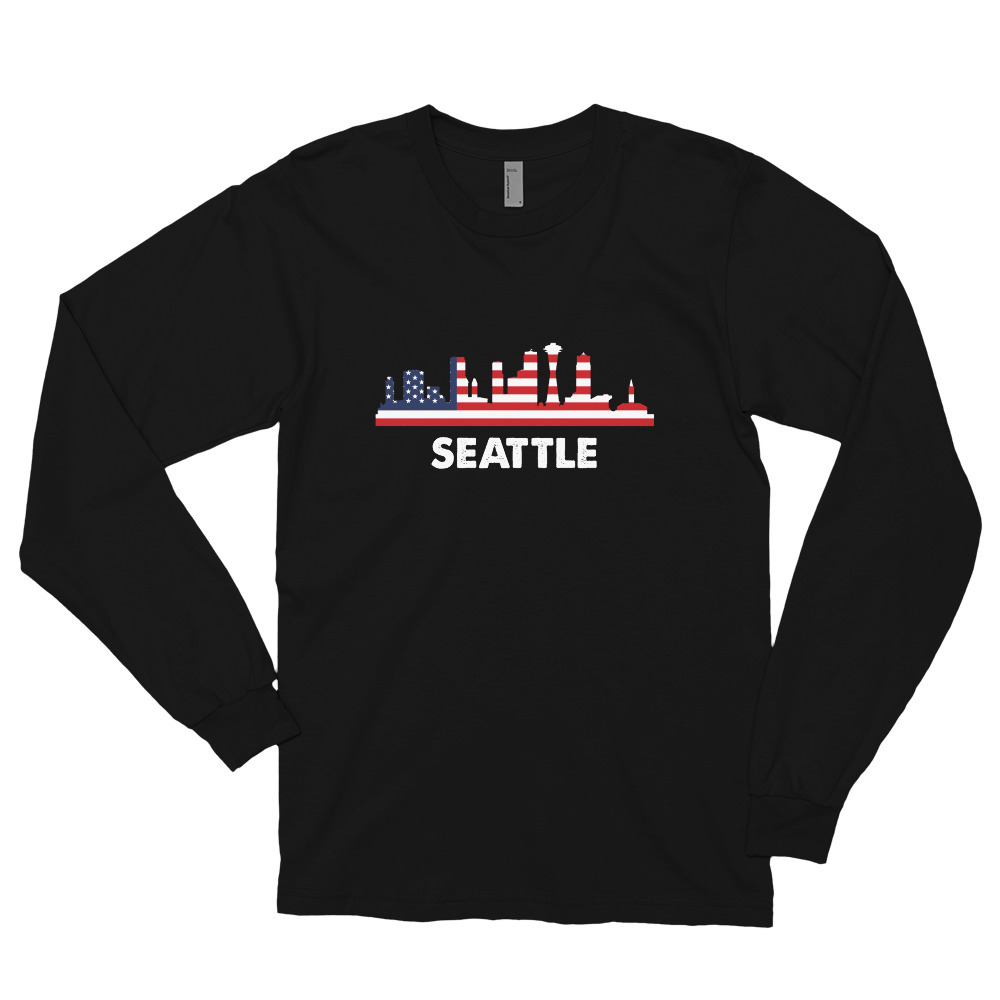Seattle American Flag Shirt, 4th of July shirts Long sleeve t-shirt